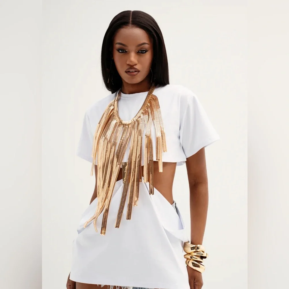 💥Restocked💥Gold Long Fringe Metal Statement Body Chain Necklace